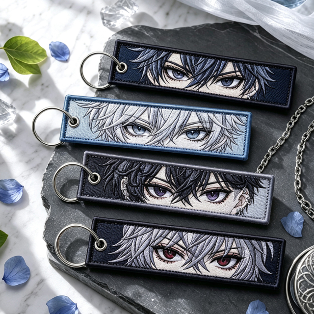Cheap Woven Embroidered Fabric Keychain Custom Printed Anime Luggage Tag