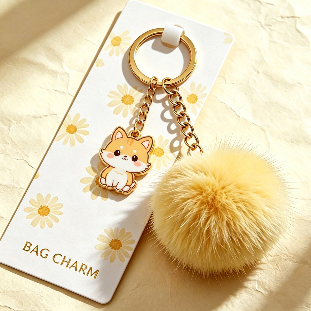 Factory Direct Sale Free Design Promotional Gift Custom Metal Pendante Charm Fur Ball Keychain Pom Pom Keychain