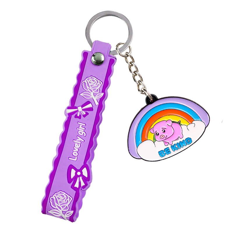 Custom Designer rainbow Silicone Wristlet Keychain Luxury Key Ring Wristlet Rubber Key Chains with Metal Keychain Pendant