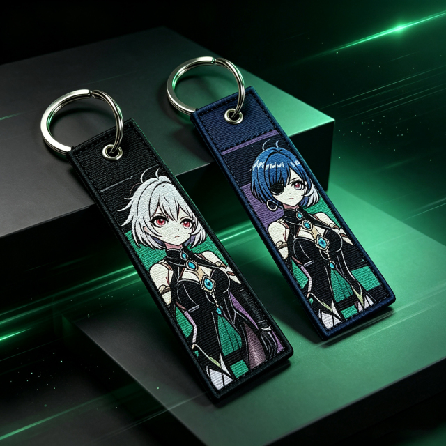 Custom Logo Embroider Motorcycle Car Key Ring Gifts Luggage Tag Fobs Keychains Customized Short Lanyard Patch Keychain