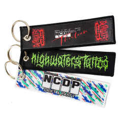 Free Custom Fabric Brand Key Ring Embroidered Double Sided logo Personalize Jet Tag Woven Printed Embroidery Keychain