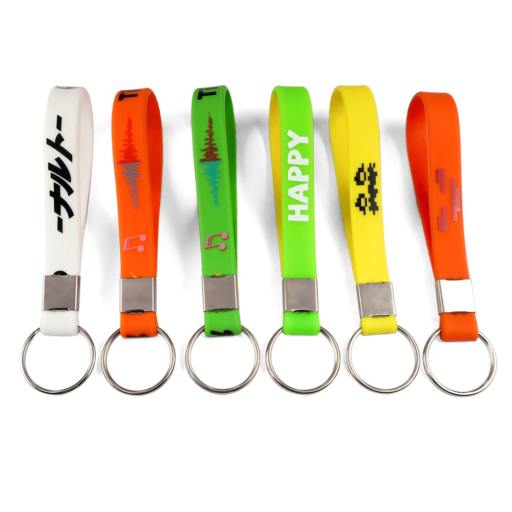 Custom Cute Soft Rubber Band Silicone Bracelet Wrist Bands Wristlet Strap Key Chains Printed Concert Wristband Keychain