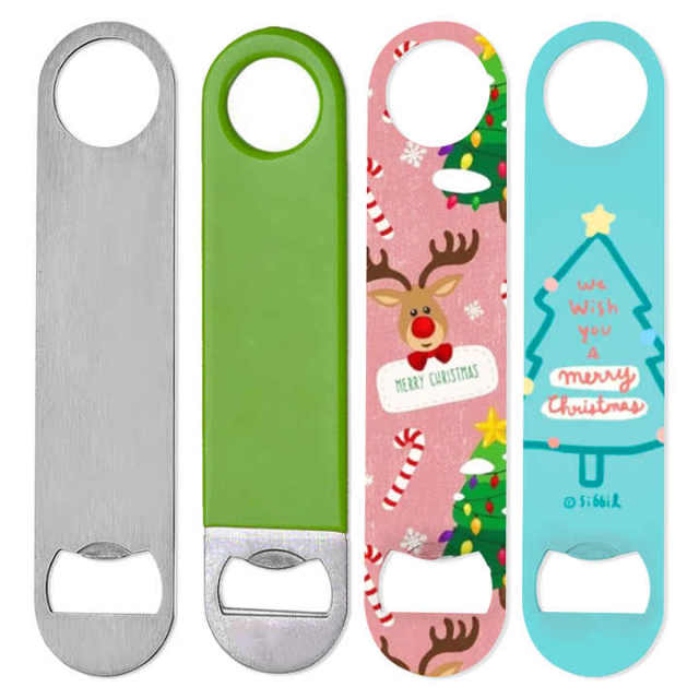 Custom Laser logo Black Silver Blanks Double Size Stainless Steel bar Blade Flat Beer Bottle Opener for Gift