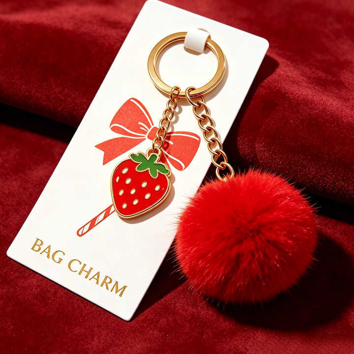 Factory Direct Sale Free Design Promotional Gift Custom Metal Pendante Charm Fur Ball Keychain Pom Pom Keychain