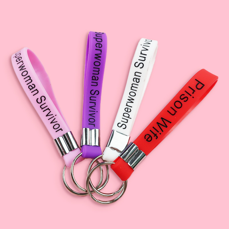 Custom Designer Silicone Bracelet Wristlet Pvc Rubber Key Chain Soft Eco Strap Keychain