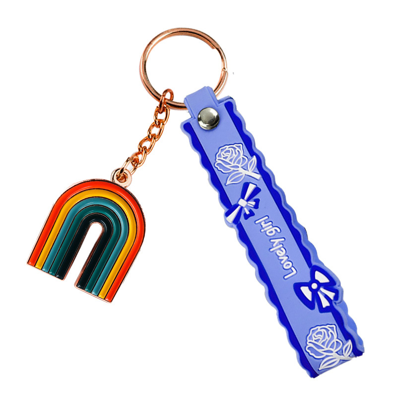Wholesale Custom Bracelet Keychain Designer Silicone Wristlet Keychain Strap with Metal Key Chain Pendant