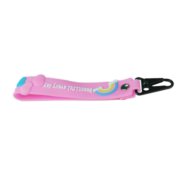 Promotional oem short lanyard rubber 3d logo rubber embossed wristlet keychain Carabiner rubber key chains