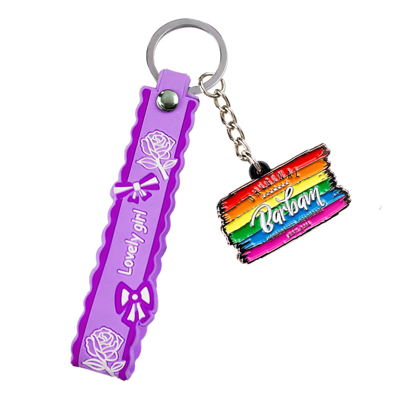 Wholesale Custom Bracelet Keychain Designer Silicone Wristlet Keychain Strap with Metal Key Chain Pendant