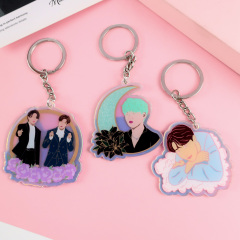 Custom clear Glitter Acrylic Keychains Epoxy Holographic Kpop Printed Acrylic Charms