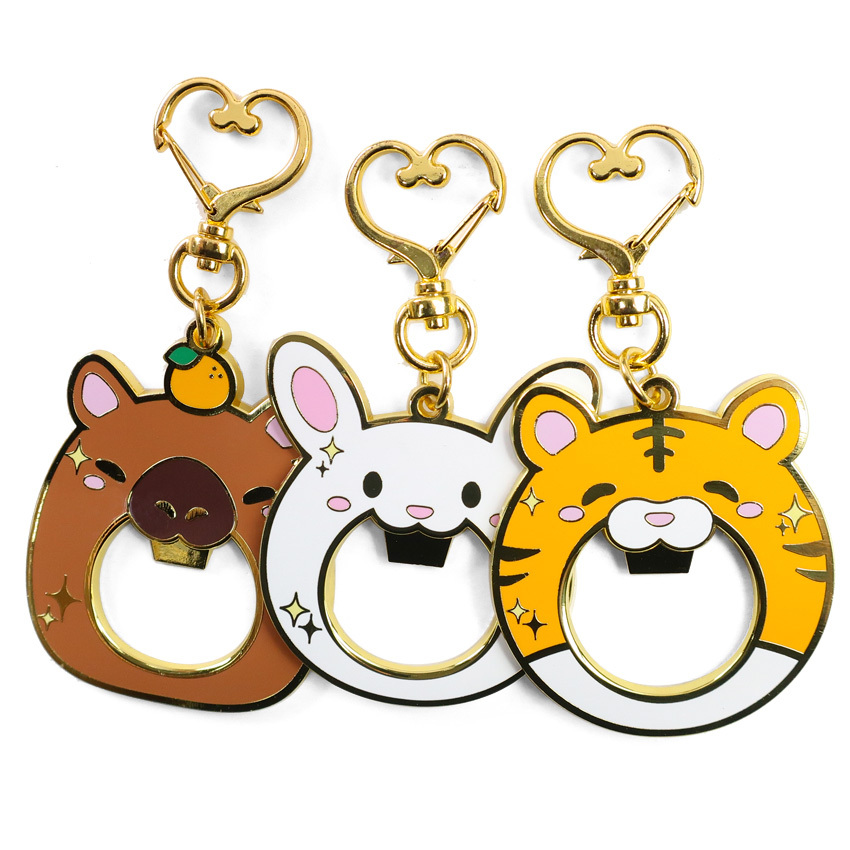 Custom Logo Shape Bottle Opener Key Holder Ring Zinc Alloy Metal Soft Enamel Keyring Key Chain Beer Bottle Opener Keychain