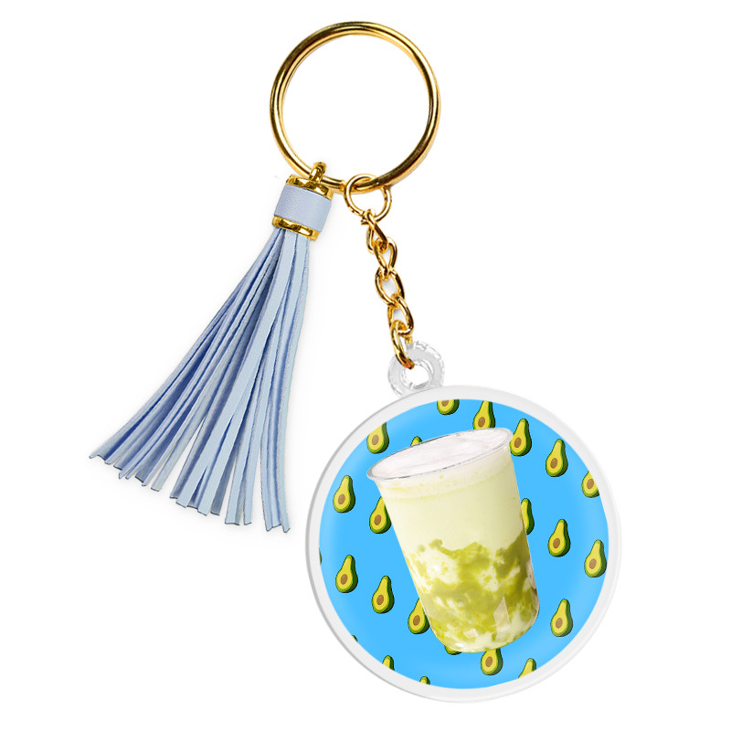 Custom Hot Sale Boba Milk Tea Acrylic Resin Keychain Plastic Epoxy Charms with Unique Tassels