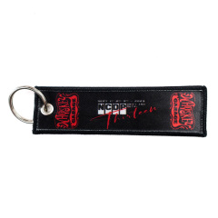 Free Custom Fabric Brand Key Ring Embroidered Double Sided logo Personalize Jet Tag Woven Printed Embroidery Keychain
