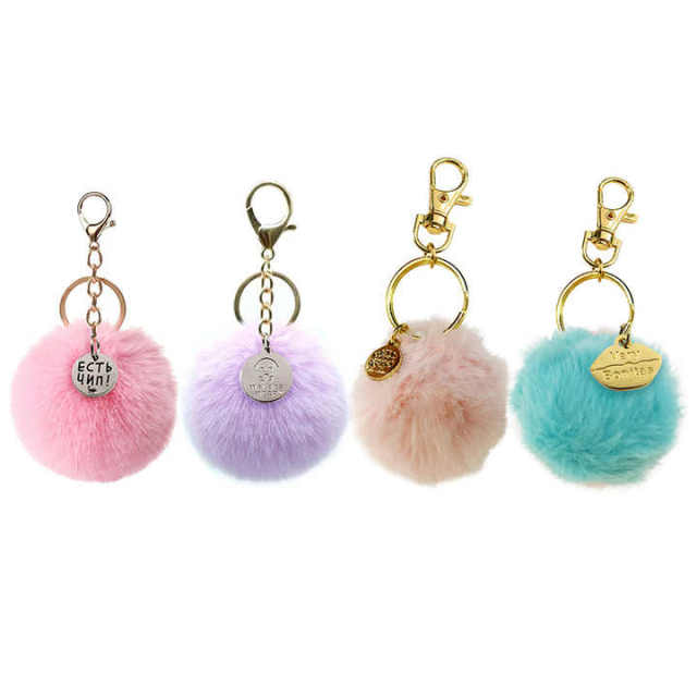Pom Fur Ball Keychains Pompom Puff Heart with Balls Bulk Faux Fluffy Furry Fluff Furball Real Poms rainbow Puffballs Keychain