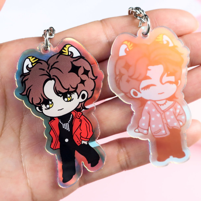 Custom clear Glitter Acrylic Keychains Epoxy Holographic Kpop Printed Acrylic Charms