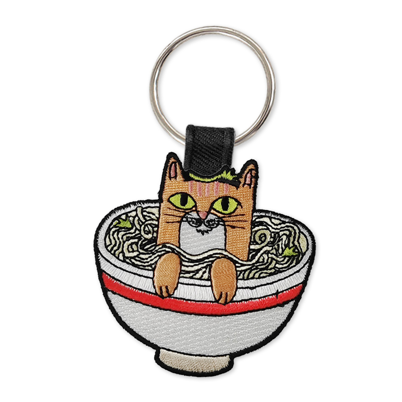 Wholesale Custom Ribbon Anime Brand logo Embroidery Patch Fabric Keyring Jacquard Keychain