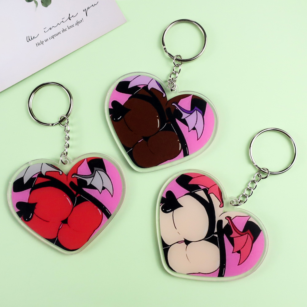 Custom Printed Promotion clear Acrylic logo Glitter Acrylic Heart Keychain Charms Acrylic Keychain Key Chain Accessories