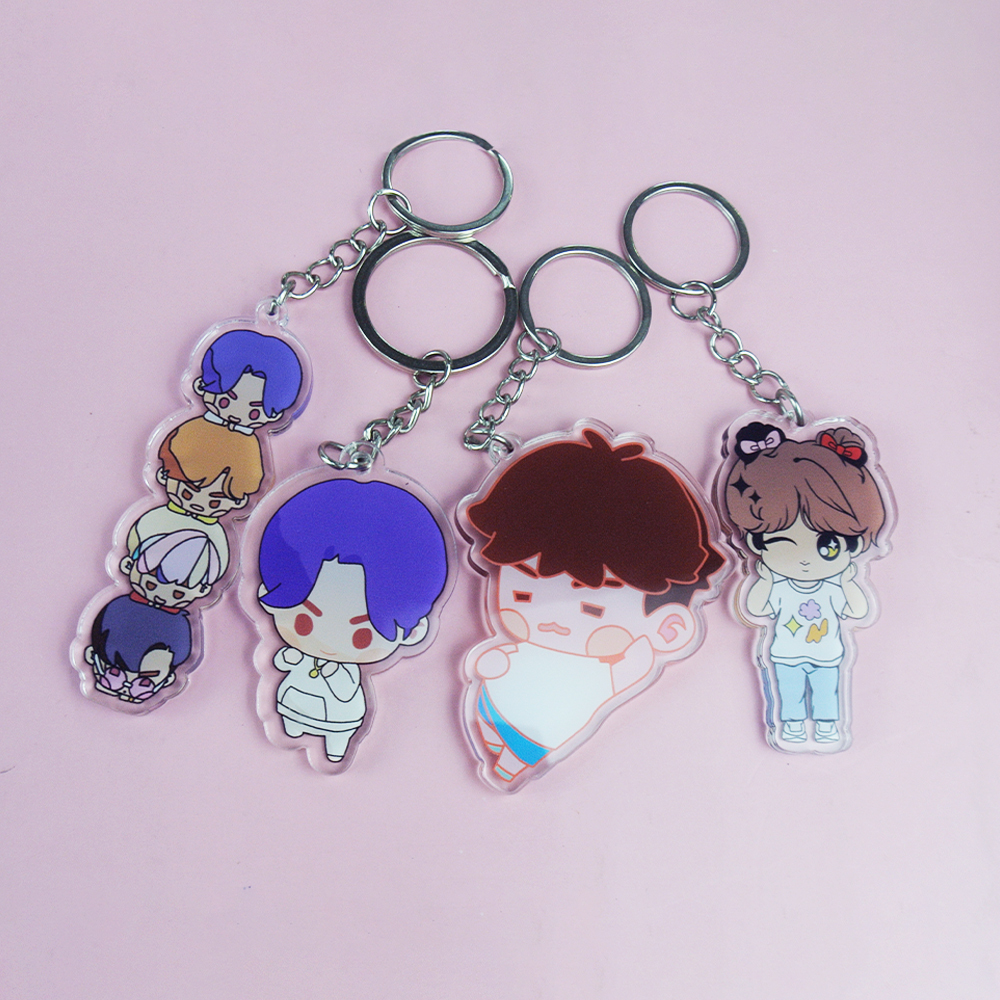 Custom Promotional Idol Kpop Merchandise Holographic Die Cut Acrylic Plastic Keychain Key Rings Wholesale