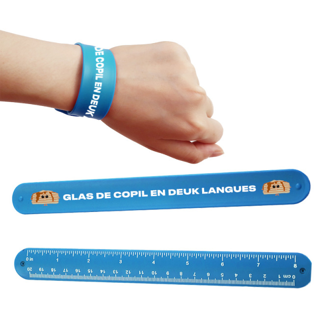 Custom Bracelet logo Printing Silicone Wrist Bands Rubber Slap Ruler Tool Plastic Fasteners Wristband Snap for Advertising