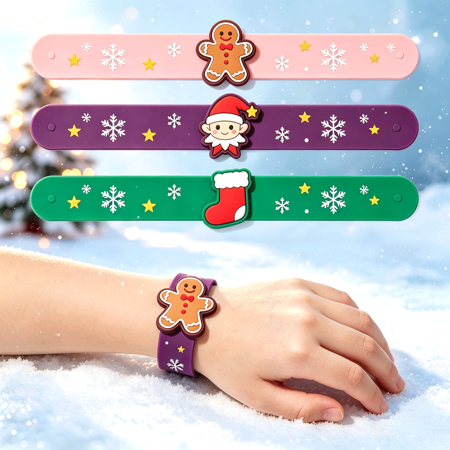 Custom Christmas Wristband Manufacturer Personalized Holiday Event Snap Silicone Bracelet Gift