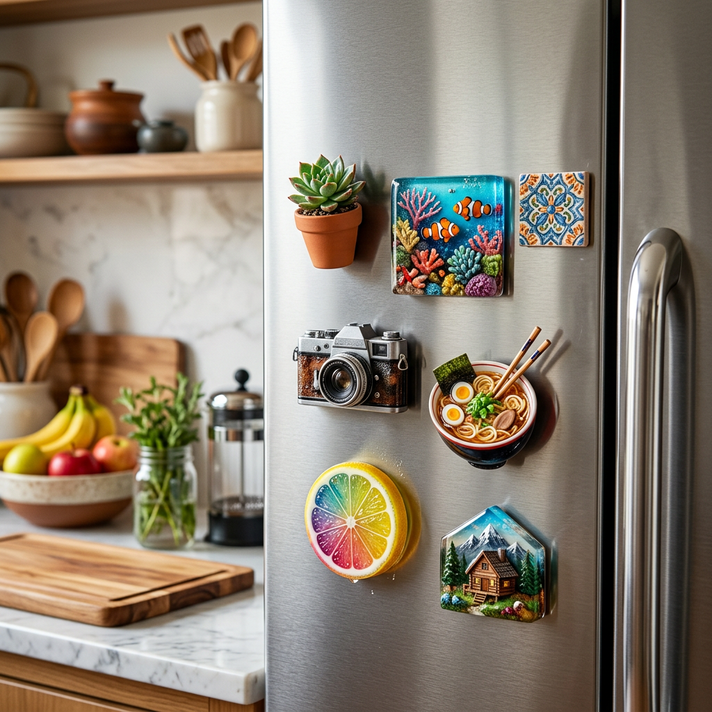Design Ocean Beach Scene Layered Resin Refrigerator Magnets Real Sand 3D Wave Effect Handmade for Coastal Tourism Retail