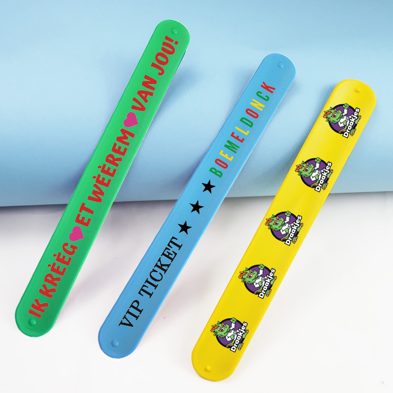 Custom Printed Silicone Slap Children's Snap Bracelet Use Rubber Slap Ruler Plastic Snap Wristband for Kids Gifts