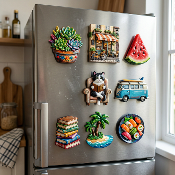 Design Ocean Beach Scene Layered Resin Refrigerator Magnets Real Sand 3D Wave Effect Handmade for Coastal Tourism Retail