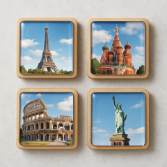 Personalized Wood Epoxy Resin Travel Souvenir Fridge Magnets Tourist City Landmark Custom Design