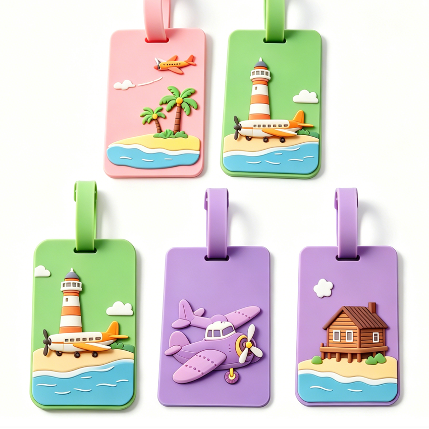 Free Design Creative Aircraft 2d Label Gift Suitcase ID Address Holder Baggage Boarding Custom Logo Pvc Travel Luggage Tag