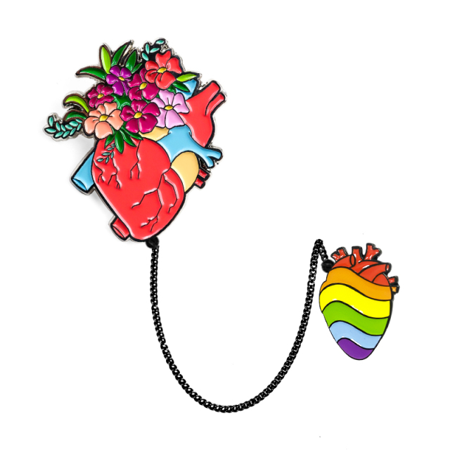 Factory Fast Oem Gold Anatomical Heart Id Lapel Pin with Chain for Suit Men,Zhongshan Yutang Craft Gifts Co., Ltd.，KeyChains+medal+Fridge Magnet,Factory Fast Oem Gold Anatomical Heart Id Lapel Pin with Chain for Suit Men