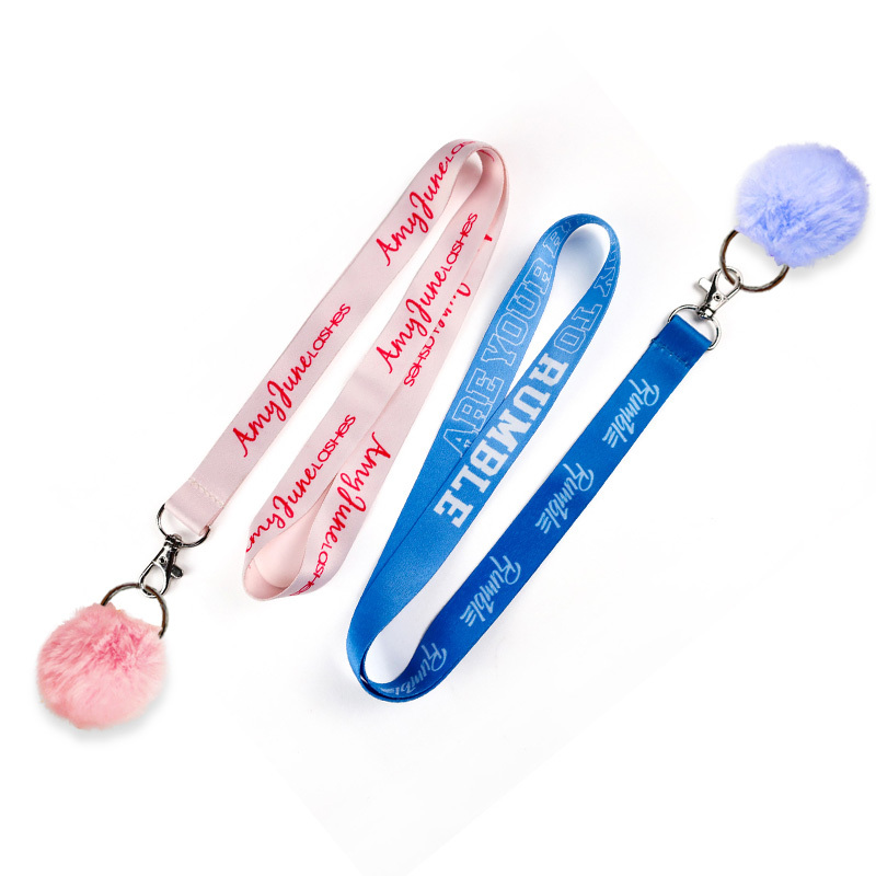 Wholesale Designer Pom Pom Ball Keychain Lanyard Printed Id Badge Holder Lanyard with logo Custom,Zhongshan Yutang Craft Gifts Co., Ltd.，KeyChains+medal+Fridge Magnet,Wholesale Designer Pom Pom Ball Keychain Lanyard Printed Id Badge Holder Lanyard with logo Custom
