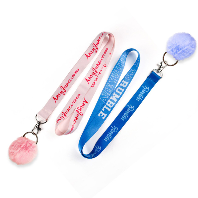 Wholesale Designer Pom Pom Ball Keychain Lanyard Printed Id Badge Holder Lanyard with logo Custom,Zhongshan Yutang Craft Gifts Co., Ltd.，KeyChains+medal+Fridge Magnet,Wholesale Designer Pom Pom Ball Keychain Lanyard Printed Id Badge Holder Lanyard with logo Custom
