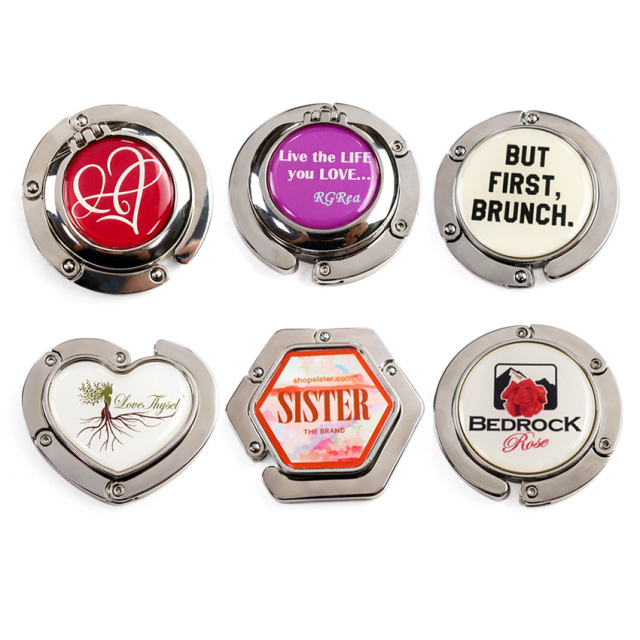 Foldable Epoxy Portable Zinc Alloy Purse Handbag Bag Hanger Hook with Your Custom logo,MY SHOP,Foldable Epoxy Portable Zinc Alloy Purse Handbag Bag Hanger Hook with Your Custom logo