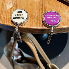 Portable Fashion Round Metal Zinc Alloy Blank Foldable Custom Logo Hook Bag Hanger Handbag Holder,MY SHOP,Portable Fashion Round Metal Zinc Alloy Blank Foldable Custom Logo Hook Bag Hanger Handbag Holder
