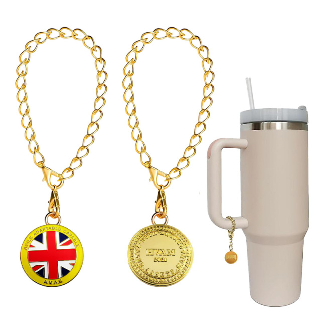 Custom zinc alloy metal logo enamel silver gold coin pendant for cup handle tumbler accessories handle cup charms,MY SHOP,Custom zinc alloy metal logo enamel silver gold coin pendant for cup handle tumbler accessories handle cup charms
