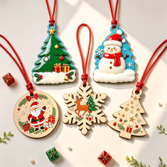 Wholesale Custom Printing Double Side Christmas Decoration White Wood Ornaments with Red Hanging Thread,MY SHOP,Wholesale Custom Printing Double Side Christmas Decoration White Wood Ornaments with Red Hanging Thread
