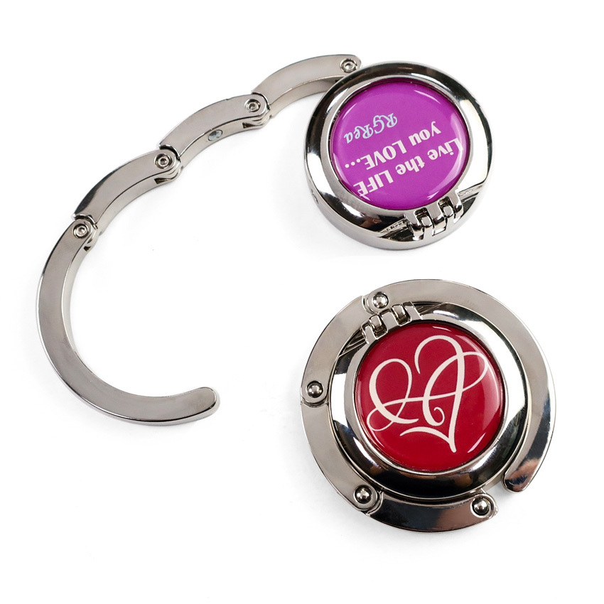 Portable Fashion Round Metal Zinc Alloy Blank Foldable Custom Logo Hook Bag Hanger Handbag Holder,MY SHOP,Portable Fashion Round Metal Zinc Alloy Blank Foldable Custom Logo Hook Bag Hanger Handbag Holder