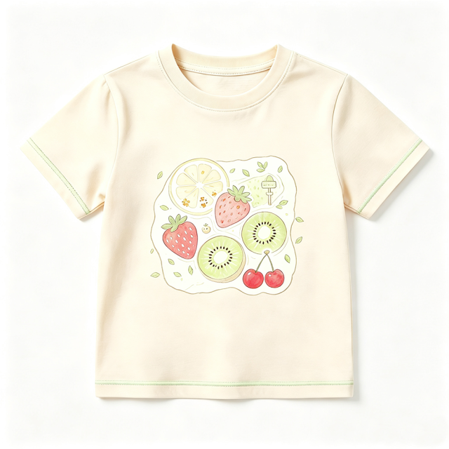 Kids Cotton T-shirt - Ocean Cartoon Print,Anrybon,Kids Short‑Sleeve Tops