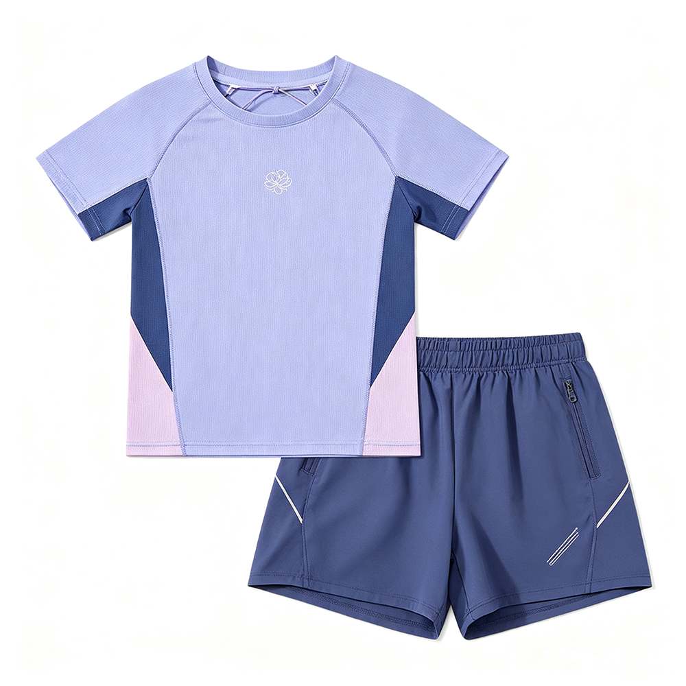 Kids Quick-Dry Sports Set - Solid Lavender,Anrybon,Kids Quick‑Dry Sports Short‑Sleeve Set