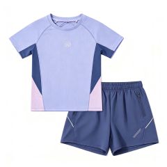 Kids Quick-Dry Sports Set - Solid Lavender,Anrybon,Kids Quick‑Dry Sports Short‑Sleeve Set