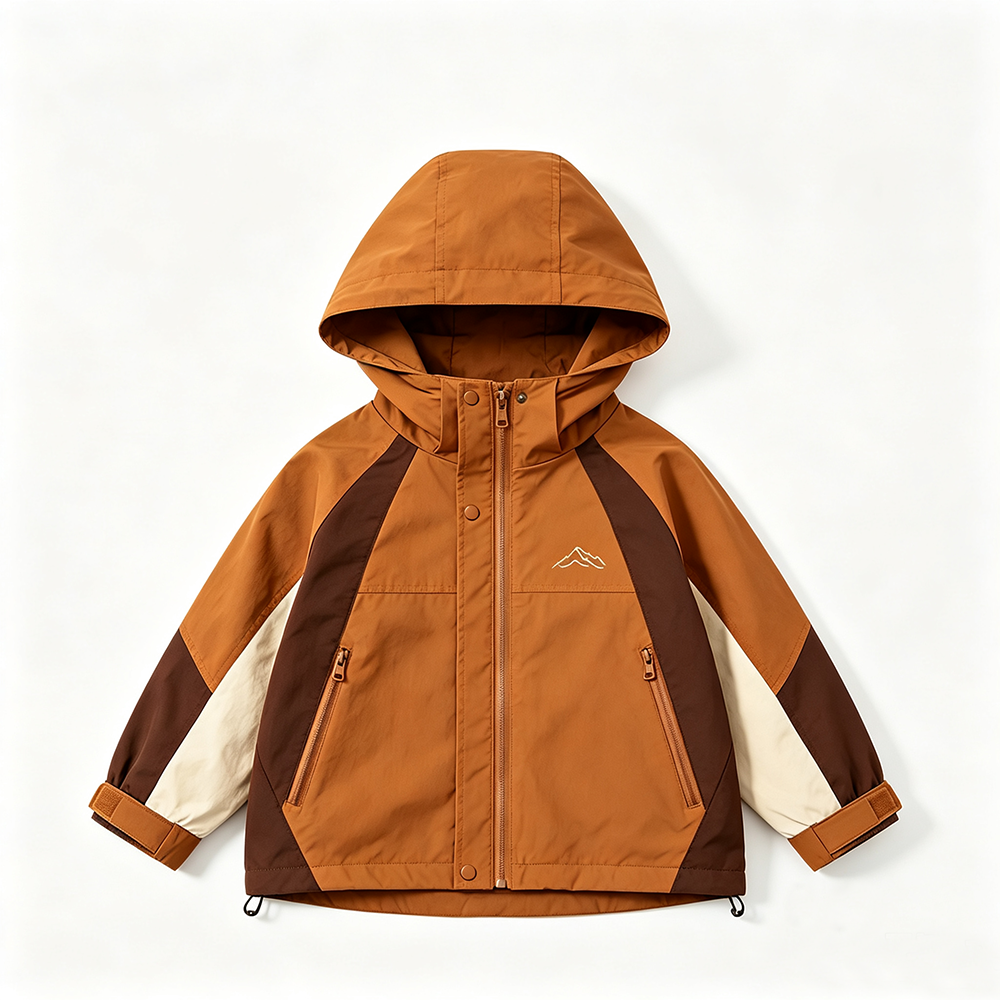 Kids Colorblock Softshell Jacket - Peach Orange,Anrybon,Kids' Softshell Jacket