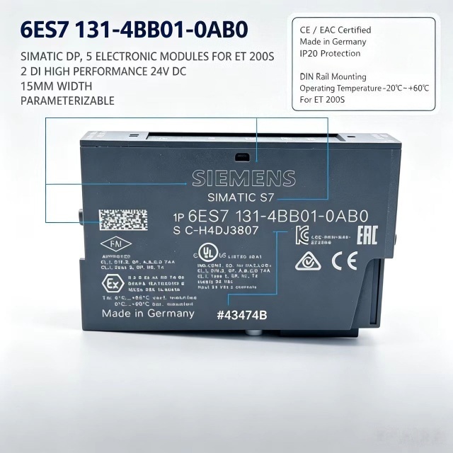 6ES7131-4BB01-0AB0,6ES7 131-4BB01-0AB0 for Siemens PLC ET200S 2DI High Performance Digital Input Module,24VDC,15mm Width
