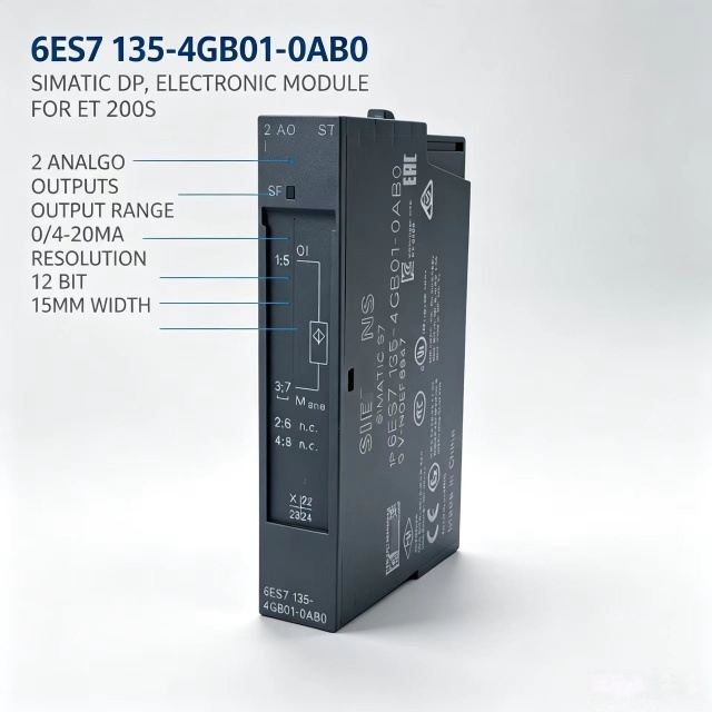 6ES7135-4GB01-0AB0,6ES7 135-4GB01-0AB0 for Siemens PLC ET200S 2AO Analog Output Module,±20mA,13Bit,15mm Width