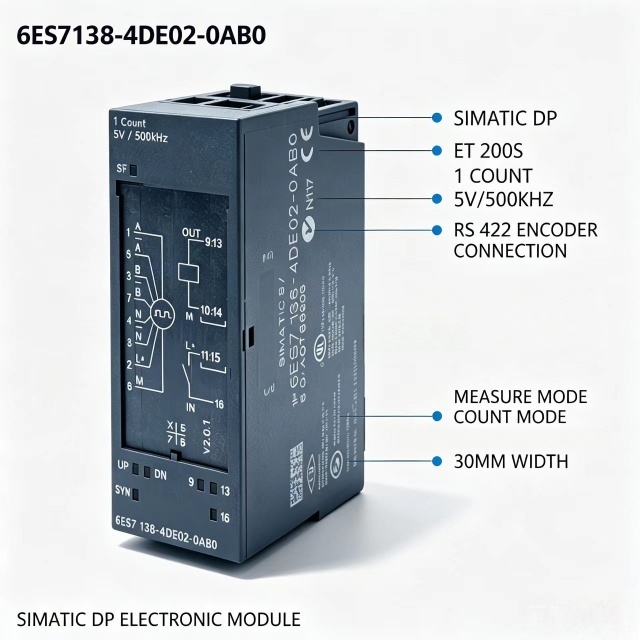 6ES7138-4DE02-0AB0,6ES7 138-4DE02-0AB0 for Siemens PLC,ET200S Counter Module,1 Channel 5V 500KHz RS422 Encoder,30mm Width