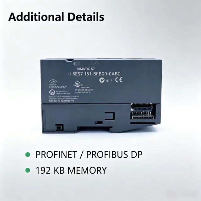 6ES7151-8FB00-0AB0,6ES7 151-8FB00-0AB0,For Siemens PLC ET200S IM151-8F PN/DP CPU,192KB Memory 3X RJ45 PROFINET Controller