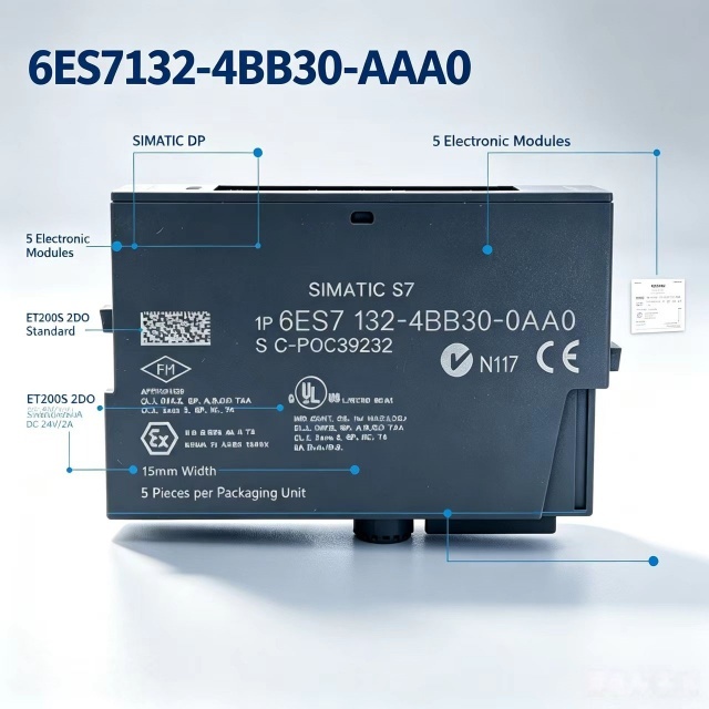 6ES7132-4BB30-0AA0,6ES7 132-4BB30-0AA0 for Siemens PLC ET200S Digital Output Module,2DO 24VDC 2A,15mm Width,5Pcs Per Pack