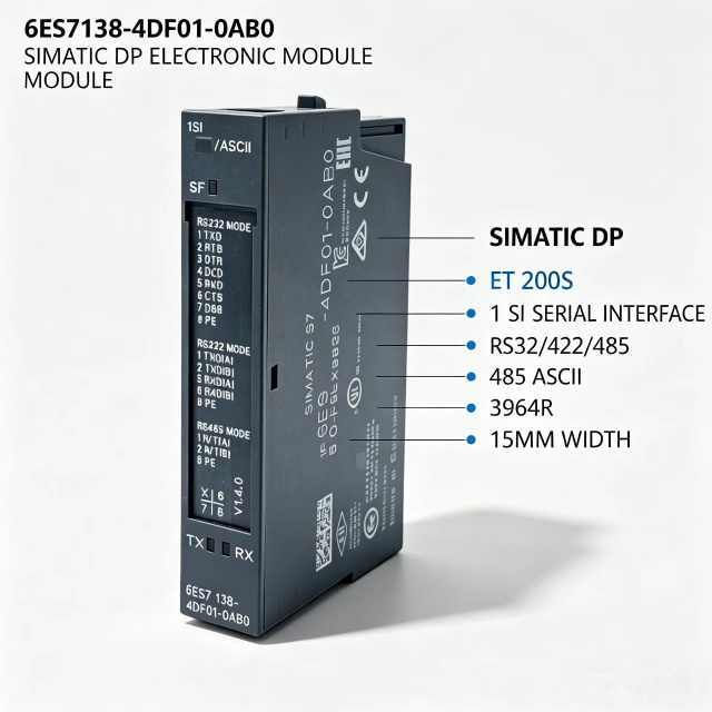 6ES7138-4DF01-0AB0,6ES7 138-4DF01-0AB0 for Siemens PLC,ET200S Serial Interface Module,1 SI Channel,RS232/422/485,15mm Width