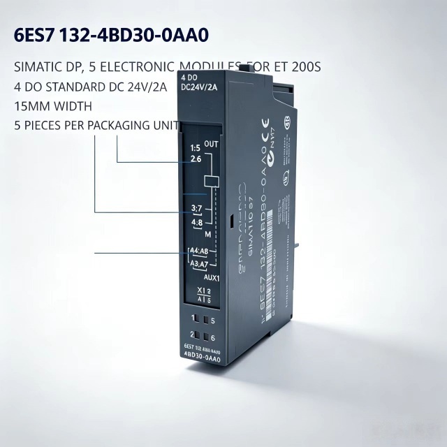 6ES7132-4BD30-0AA0,6ES7 132-4BD30-0AA0 for Siemens PLC ET200S 4DO Standard Digital Output Module,24VDC,15mm Width,5PCS Per Pack