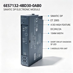 6ES7132-4BD30-0AB0,6ES7 132-4BD30-0AB0 for Siemens PLC,ET200S High Performance DO Module,4DO 24VDC 2A,15mm Width,5Pcs Per Pack
