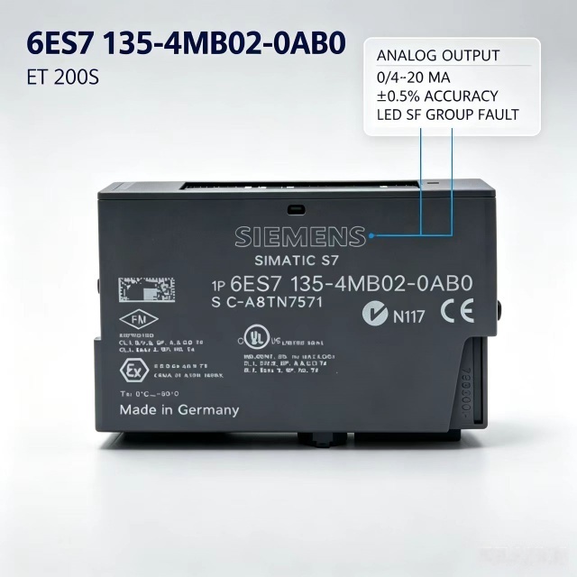 6ES7135-4MB02-0AB0,6ES7 135-4MB02-0AB0,for Siemens PLC CPU,ET200S 2AO High Performance Analog Output Module,15mm Width