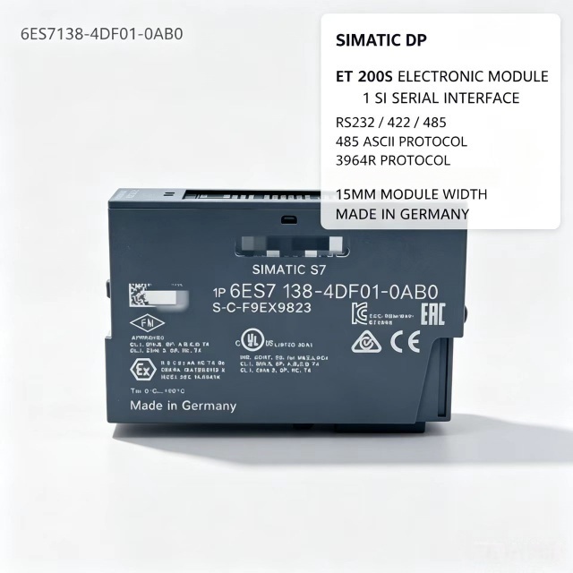 6ES7138-4DF01-0AB0,6ES7 138-4DF01-0AB0 for Siemens PLC,ET200S Serial Interface Module,1 SI Channel,RS232/422/485,15mm Width